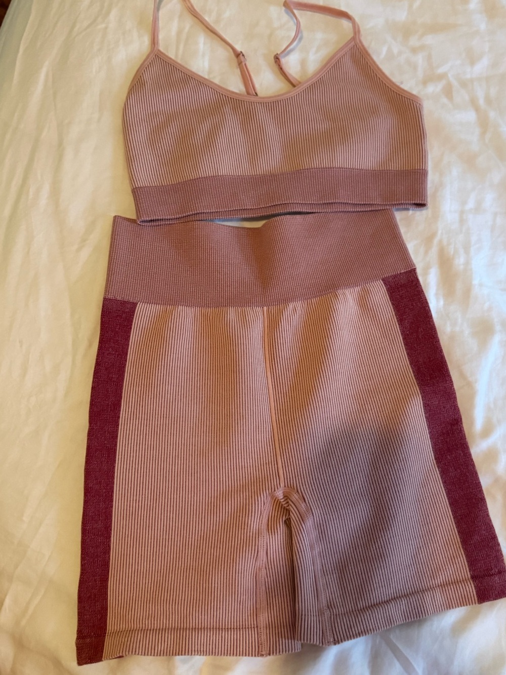 Women’s Ribbed Seamless Crop Bralette & High-Waist Short Set - Dusty Rose